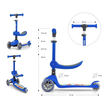 Tříkolová balanční koloběžka-scooter se sedátkem FUZZY Milly Mally blue, Modrá