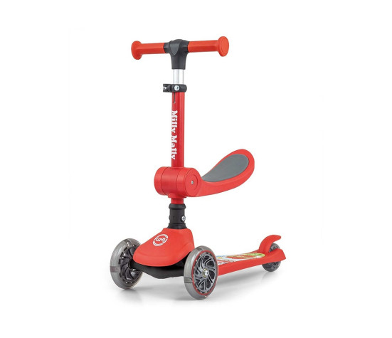 Tříkolová balanční koloběžka-scooter se sedátkem FUZZY Milly Mally red, Červená