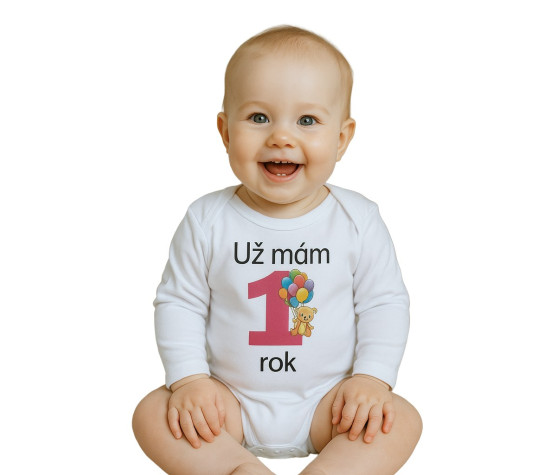 Body s potiskem New Baby Už mám 1 rok růžové, Růžová 80 (9-12m)