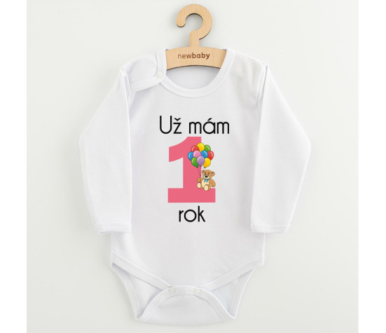 Body s potiskem New Baby Už mám 1 rok růžové, Růžová 80 (9-12m)