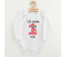 Body s potiskem New Baby Už mám 1 rok růžové, Růžová 80 (9-12m)
