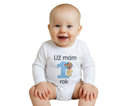 Body s potiskem New Baby Už mám 1 rok modré, Modrá 80 (9-12m)