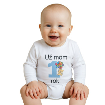 Body s potiskem New Baby Už mám 1 rok modré, Modrá 80 (9-12m)