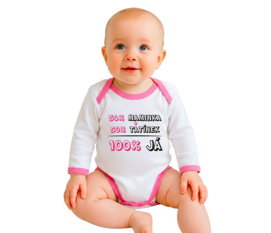 Body s potiskem New Baby 50% MAMINKA + 50% TATÍNEK - 100% JÁ růžové, Růžová 86 (12-18m)