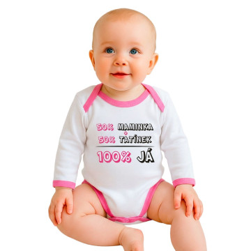 Body s potiskem New Baby 50% MAMINKA + 50% TATÍNEK - 100% JÁ růžové, Růžová 86 (12-18m)