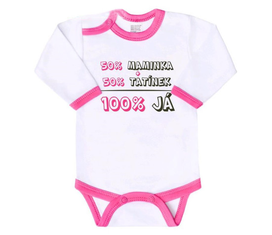 Body s potiskem New Baby 50% MAMINKA + 50% TATÍNEK - 100% JÁ růžové, Růžová 86 (12-18m)