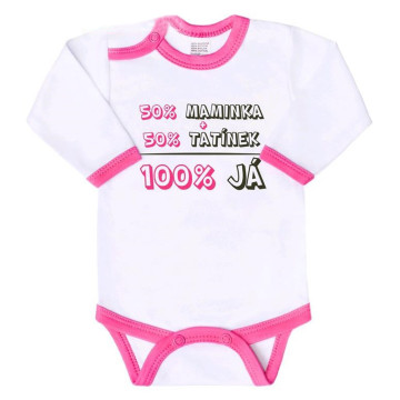 Body s potiskem New Baby 50% MAMINKA + 50% TATÍNEK - 100% JÁ růžové, Růžová 86 (12-18m)