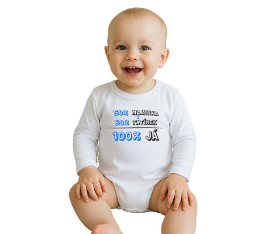 Body s potiskem New Baby 50% MAMINKA + 50% TATÍNEK - 100% JÁ modré, Modrá 86 (12-18m)