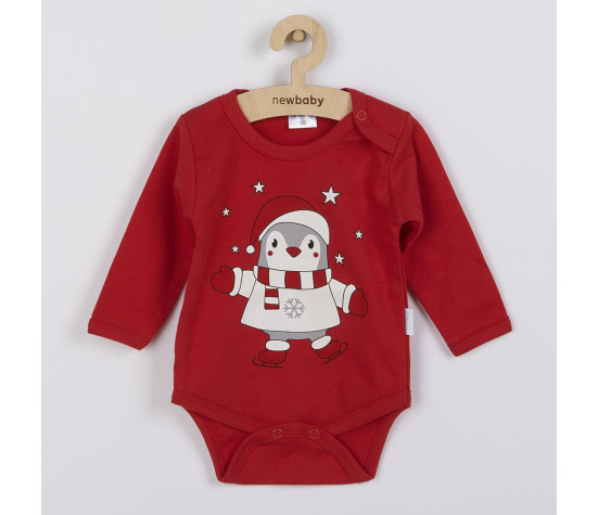 Kojenecké body s dlouhým rukávem New Baby Winter Penguin, Červená 62 (3-6m)