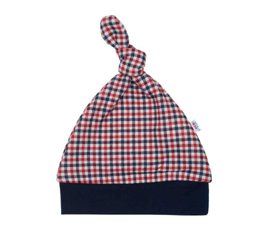 Kojenecká bavlněná čepička New Baby Checkered, Modrá 80 (9-12m)