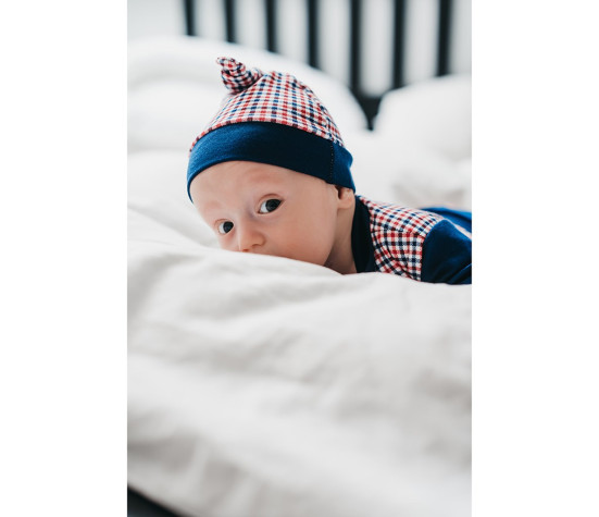 Kojenecká bavlněná čepička New Baby Checkered, Modrá 86 (12-18m)