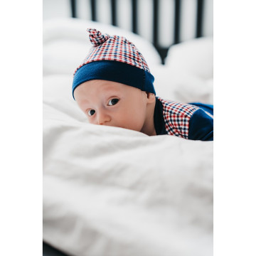 Kojenecká bavlněná čepička New Baby Checkered, Modrá 86 (12-18m)