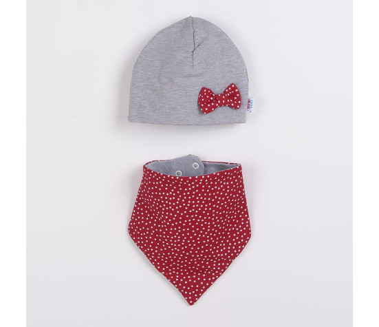 Kojenecká čepička s šátkem na krk New Baby Missy šedo-červená, Červená 80 (9-12m)