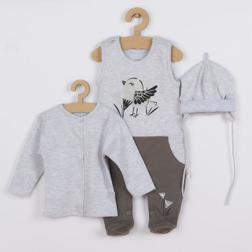 3-dílná bavlněná dětská souprava Koala Birdy šedá, Šedá 80 (9-12m)