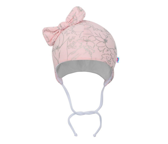 Kojenecká bavlněná čepička s mašličkou New Baby NUNU růžová, Růžová 68 (4-6m)