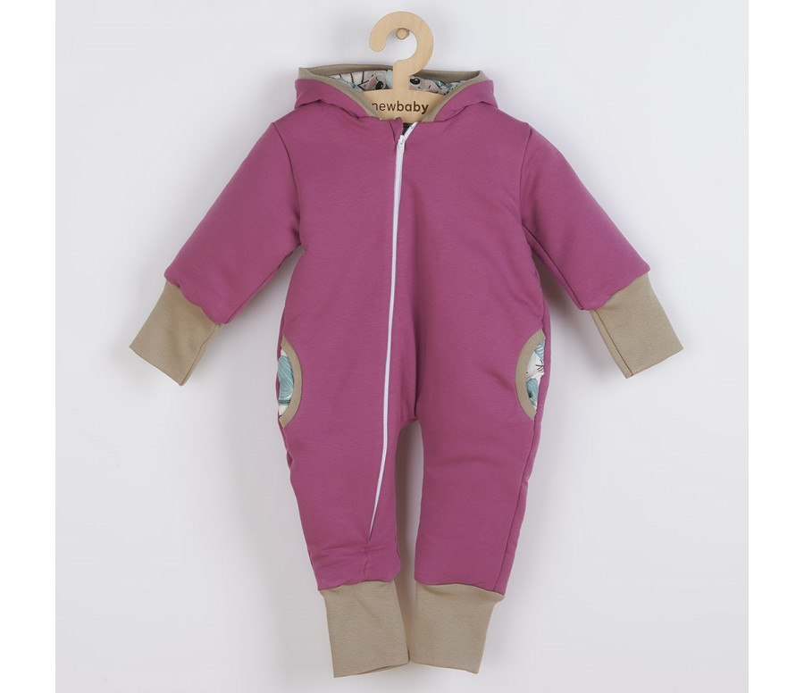 Zateplený jarní overal s kapucí New Baby Spring purple-pink, Růžová 62 (3-6m)
