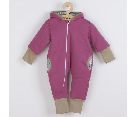 Zateplený jarní overal s kapucí New Baby Spring purple-pink, Růžová 62 (3-6m)