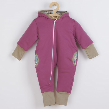 Zateplený jarní overal s kapucí New Baby Spring purple-pink, Růžová 62 (3-6m)