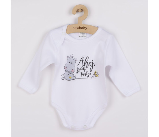 Body s potiskem New Baby Ahoj, jsem tady! - dárkové balení, Šedá 86 (12-18m)