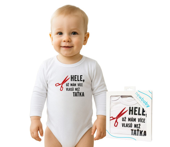 Body s potiskem New Baby Více vlasů než taťka - dárkové balení, Bílá 50