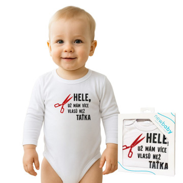 Body s potiskem New Baby Více vlasů než taťka - dárkové balení, Bílá 86 (12-18m)