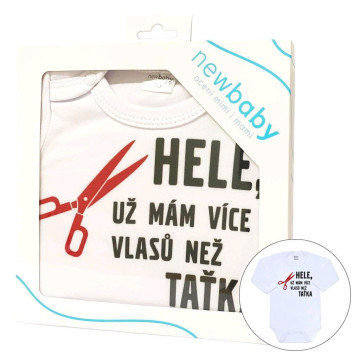 Body s potiskem New Baby Více vlasů než taťka - dárkové balení, Bílá 86 (12-18m)
