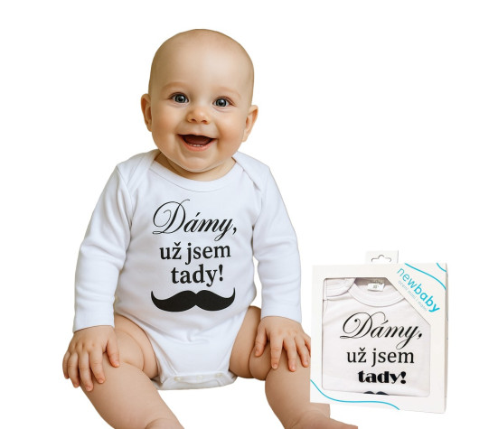 Body s potiskem New Baby Dámy, už jsem tady! - dárkové balení, Bílá 62 (3-6m)
