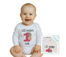 Body s potiskem New Baby Už mám 1 rok růžové - dárkové balení, Růžová 80 (9-12m)