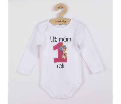 Body s potiskem New Baby Už mám 1 rok růžové - dárkové balení, Růžová 80 (9-12m)