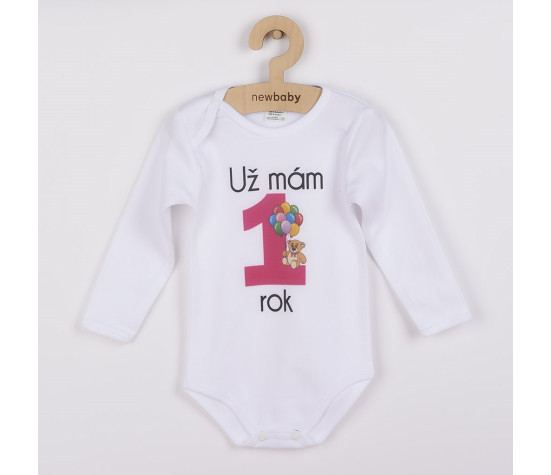 Body s potiskem New Baby Už mám 1 rok růžové - dárkové balení, Růžová 80 (9-12m)