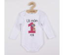 Body s potiskem New Baby Už mám 1 rok růžové - dárkové balení, Růžová 80 (9-12m)
