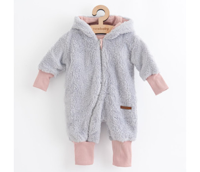 Luxusní dětský zimní overal New Baby Teddy bear šedo růžový, Šedá 62 (3-6m)