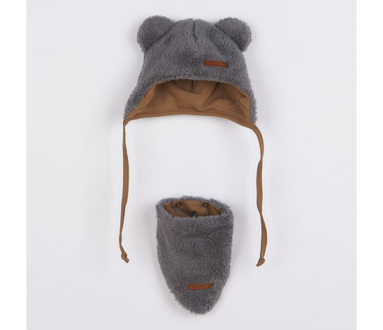 Zimní kojenecká čepička s šátkem na krk New Baby Teddy bear šedá, Šedá 80 (9-12m)