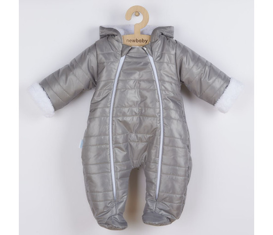 Zimní kojenecká kombinéza s kapucí a oušky New Baby Pumi grey, Šedá 68 (4-6m)