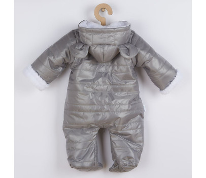 Zimní kojenecká kombinéza s kapucí a oušky New Baby Pumi grey, Šedá 68 (4-6m)