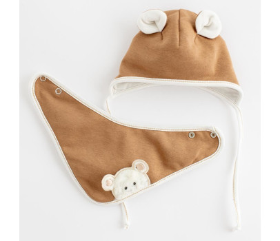 Jarní kojenecká čepička s šátkem na krk New Baby Sebastian hnědá, Hnědá 86 (12-18m)