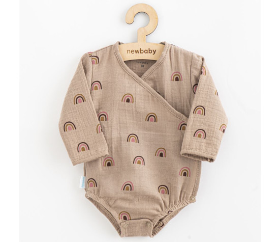 Kojenecké mušelínové body s bočním zavazováním New Baby Rainbow, Hnědá 80 (9-12m)