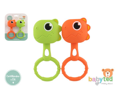 Chrastíček dino 2ks babyted chrastítko silikon 13x5cm na kartě 0m+