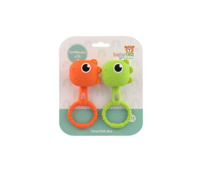 Chrastíček dino 2ks babyted chrastítko silikon 13x5cm na kartě 0m+