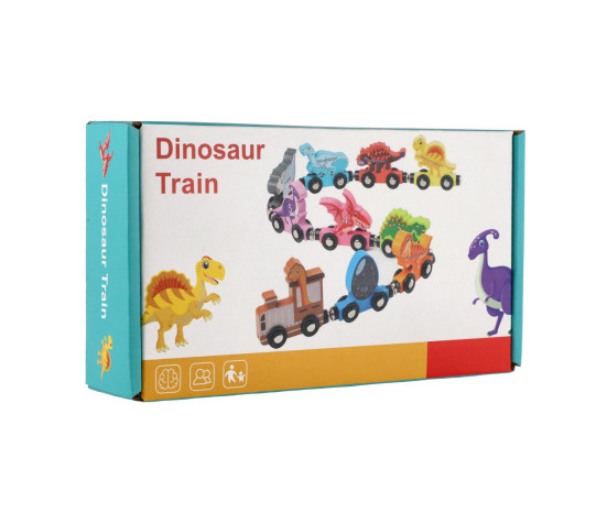 Vlak/Vláček s vagóny dinosaurus na magnety 10ks dřevo v krabičce 20x11cm