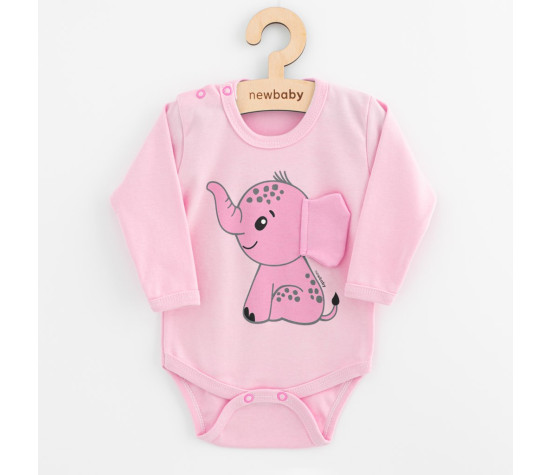 Kojenecké body s dlouhým rukávem New Baby Happy Elephant pink, Růžová 74 (6-9m)