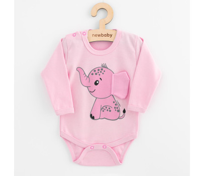 Kojenecké body s dlouhým rukávem New Baby Happy Elephant pink, Růžová 80 (9-12m)