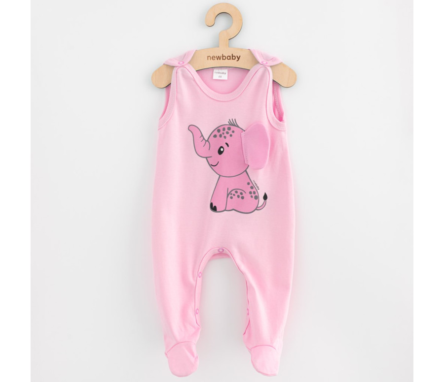 Kojenecké bavlněné dupačky New Baby Happy Elephant pink, Růžová 68 (4-6m)