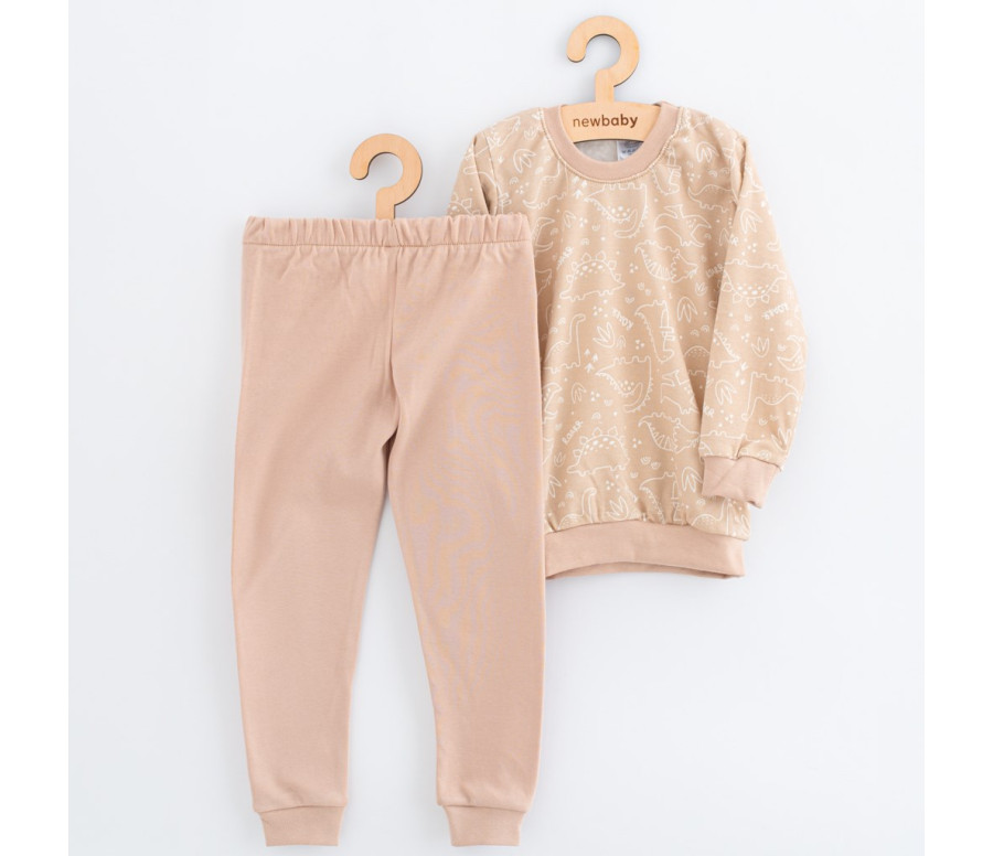 Dětské bavlněné pyžamko New Baby beige dino, Béžová 128/134