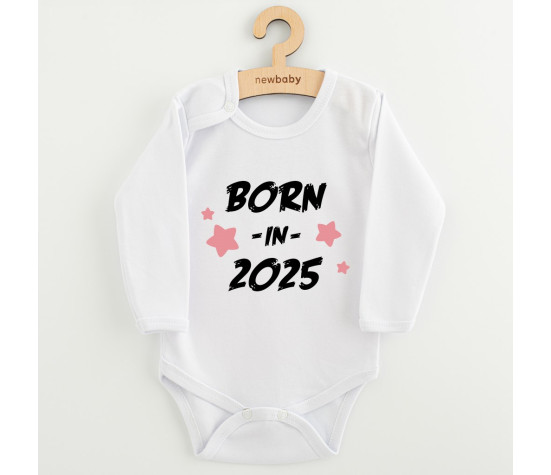 Dětské body s potiskem New Baby BORN IN 2025 pink, Bílá 56 (0-3m)