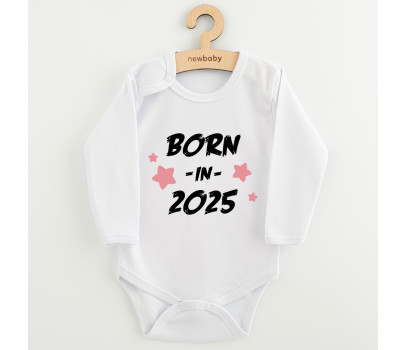 Dětské body s potiskem New Baby BORN IN 2025 pink, Bílá 74 (6-9m)