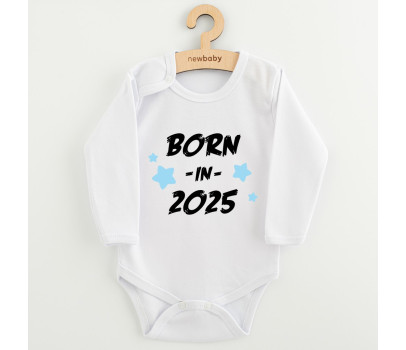 Dětské body s potiskem New Baby BORN IN 2025 blue, Bílá 68 (4-6m)