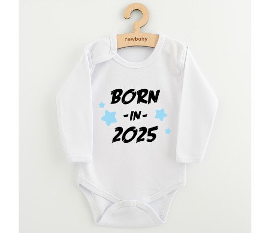 Dětské body s potiskem New Baby BORN IN 2025 blue, Bílá 68 (4-6m)
