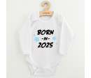 Dětské body s potiskem New Baby BORN IN 2025 blue, Bílá 68 (4-6m)