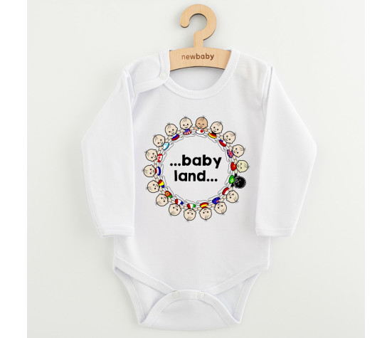 Dětské body s potiskem New Baby ...baby land..., Bílá 62 (3-6m)